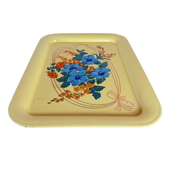 MCM 50s Floral Metal Serving Tray Decorative VTG Rustic Farmhouse Farmers Market - Picture 3 of 12